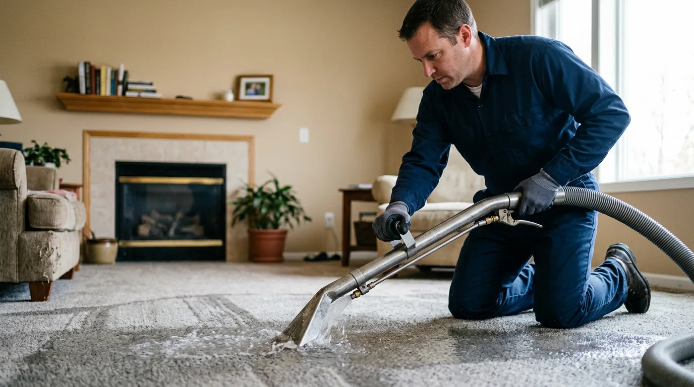 Water damage restoration technician working near Alma, MI
